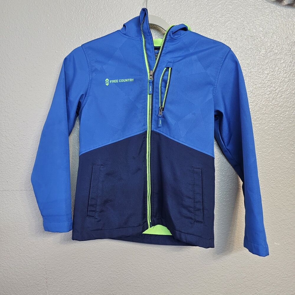 Free Country Youth 7/8 Softshell Jacket Blue Navy  Hooded Full Zip FF797